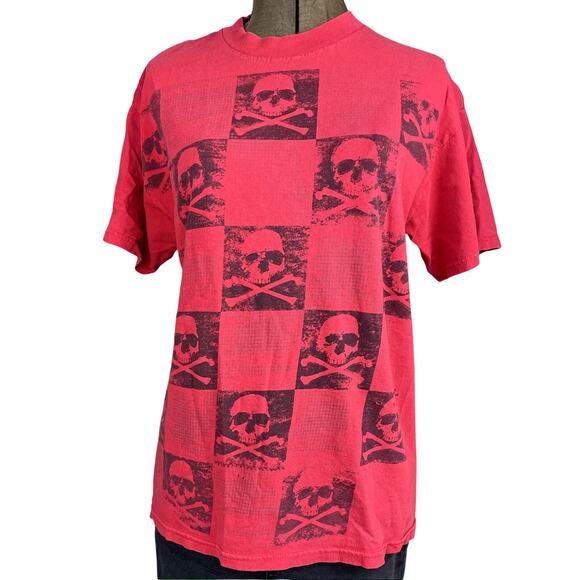 Vintage Y2K Skull Checkerboard Graphic T-Shirt Mens (M) TENNESSEE RIVER_Flaws - Picture 1 of 7